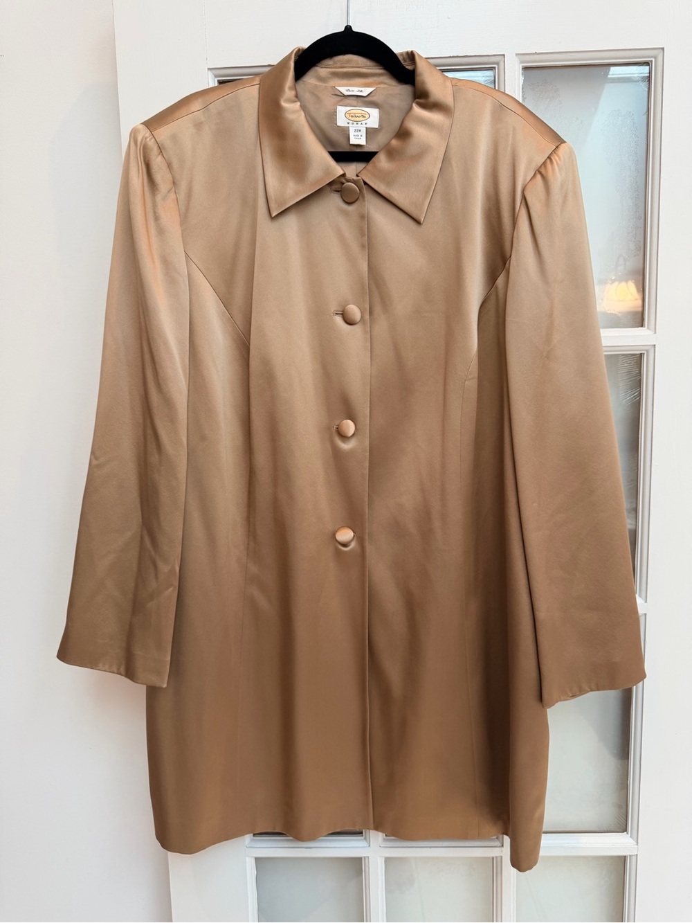 Vintage TALBOTS Beige Pure 100% Silk Button Down Jacket Duster Plus Size 22W